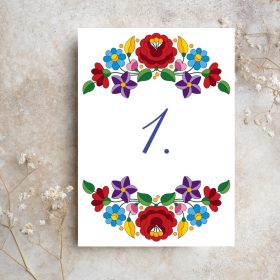 Asztalszám esküvőre kalocsai mintával