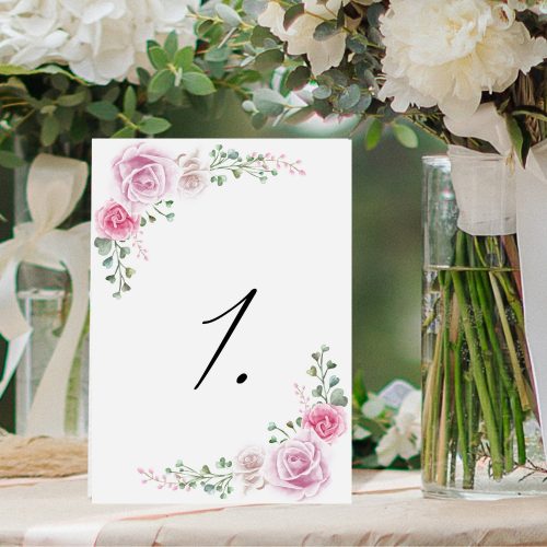 Asztalszám esküvőre "Rózsaszín rózsás