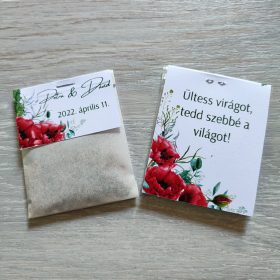   Virágmagos köszönetajándék esküvőre, "Pipacsos" design, papírtasakban