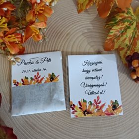   Virágmagos köszönőajándék őszi esküvőre, Papírtasakkal