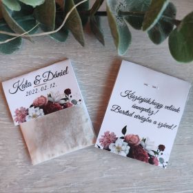   Virágmagos köszönőajándék papírtasakban, "Bordó virágos" design