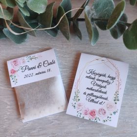   Virágmagos köszönőajándék papír tasakban, "Rózsaszín rózsás" design