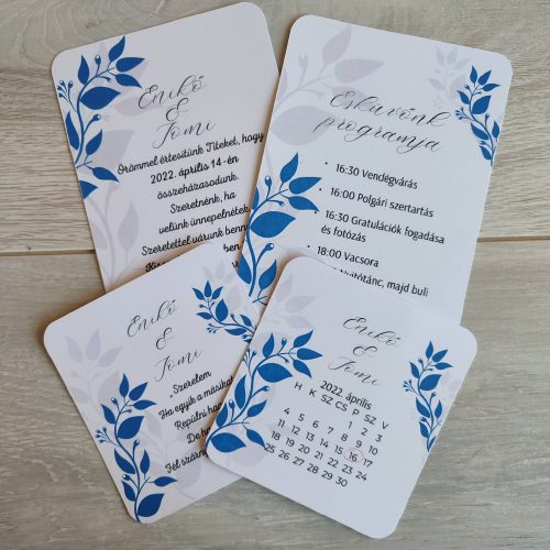 Kék leveles esküvői meghívó szett
