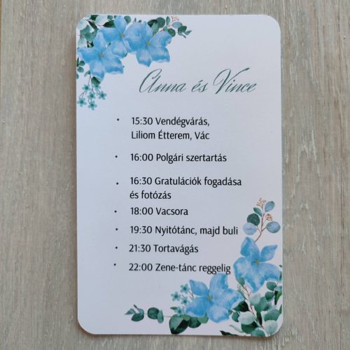 Kék virágos esküvői meghívó szett