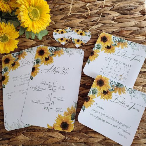 Napraforgós esküvői meghívó szett