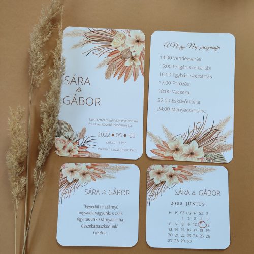 Pampafűvel díszített esküvői meghívó szett