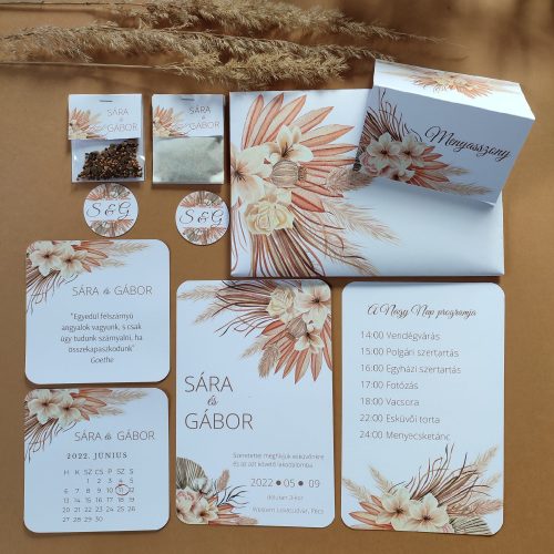 Pampafűvel díszített esküvői meghívó szett