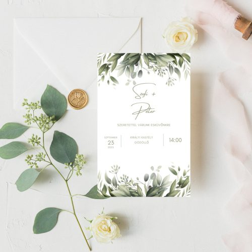 "Sage green" esküvői meghívó, egyoldalas