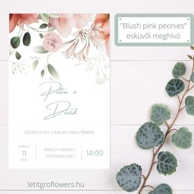 Blush pink peonies esküvői meghívó, egyoldalas