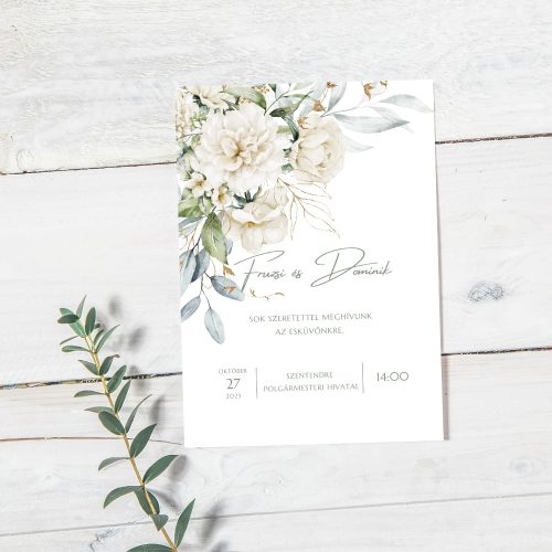 White peonies esküvői meghívó