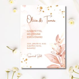 Rosegold esküvői meghívó, egyoldalas