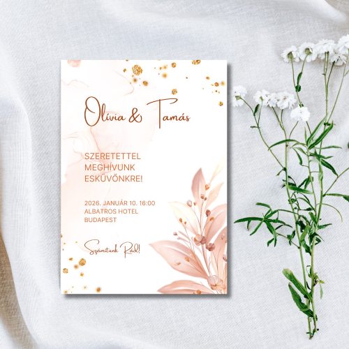 Rosegold esküvői meghívó, egyoldalas