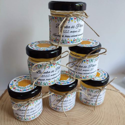 Miniméz esküvői köszönőajándék, Liliomos mintával