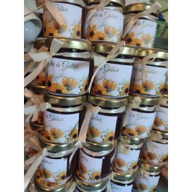 Miniméz esküvői vendégajándék, napraforgós mintával