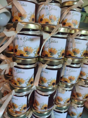 Miniméz esküvői vendégajándék, napraforgós mintával