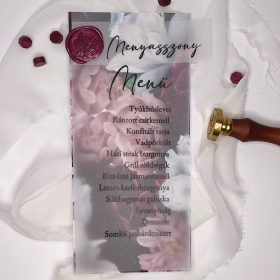   Menükártya viaszpecséttel, ültetőkártyával "bordó virágos"
