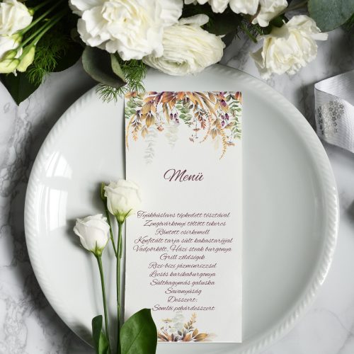 Egyoldalas menükártya, "Őszi erdő" mintával