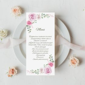   Egyoldalas menükártya, "Rózsaszín rózsás" mintával