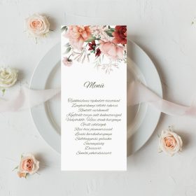   Egyoldalas menükártya, "Blush pink peonioes" mintával