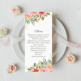   Egyoldalas menükártya, "Színes virágos" mintával