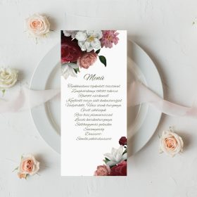   Egyoldalas menükártya, "Bordó virágos" mintával