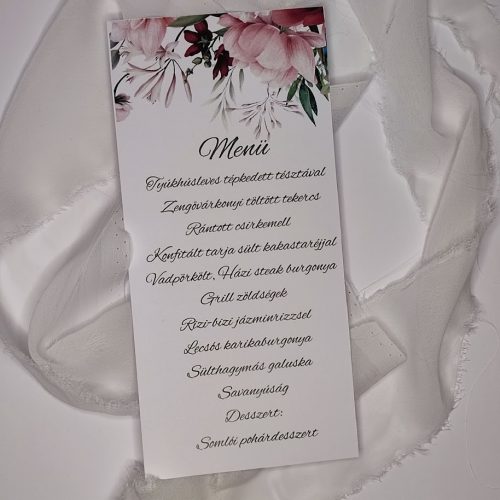 Egyoldalas menükártya ˇBlush pink peonies"