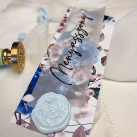 Ültetőkártya viaszpecséttel "Indigó rózsás"