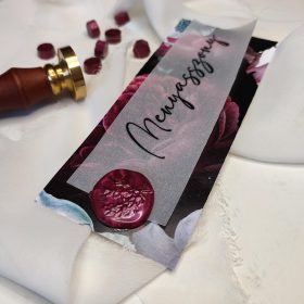 Ültetőkártya viaszpecséttel "Bordó virágos"