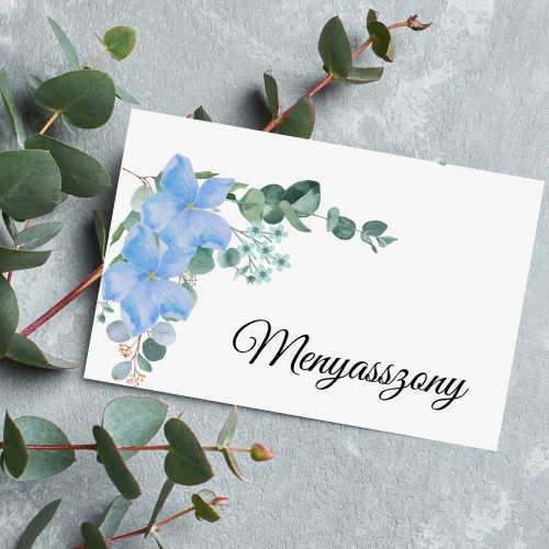 Kék virágos esküvői ültetőkártya