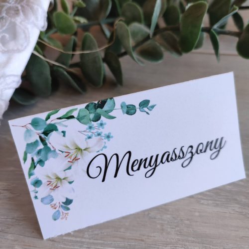 Liliomos esküvői ültetökártya