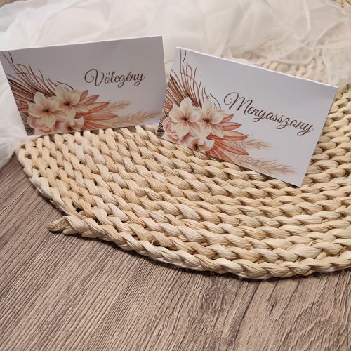 Pampafű mintás esküvői ültető kártya