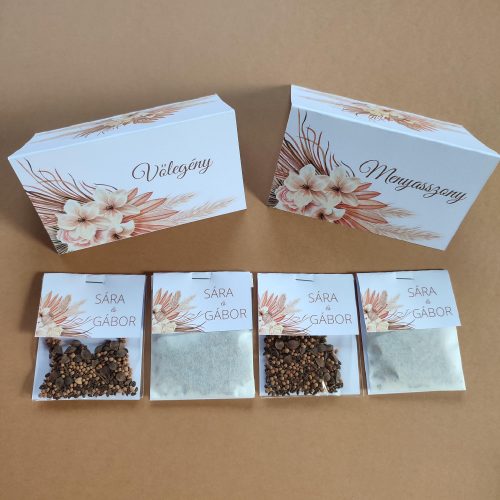 Pampafű mintás esküvői ültető kártya