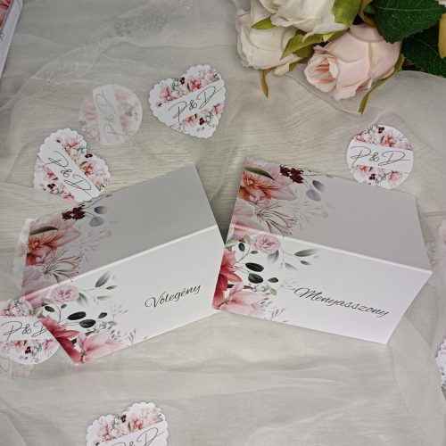 Ültetőkártyák esküvőre "Blush pink peonies" design